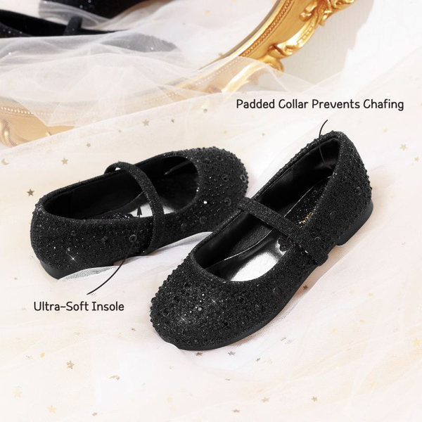 Girl's Rhinestone Ballet Flats - BLACK GLITTER - 3